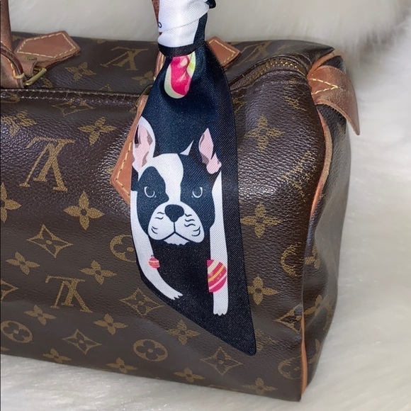 FRENCHIE BOSTON TERRIER SCARF TWILLIE PURSE HANDLE WRAP BANDEAU TIE - Picture 3 of 5